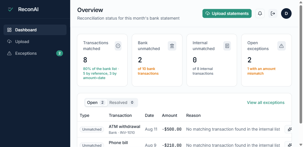 ReconAI — AI Bank Reconciliation